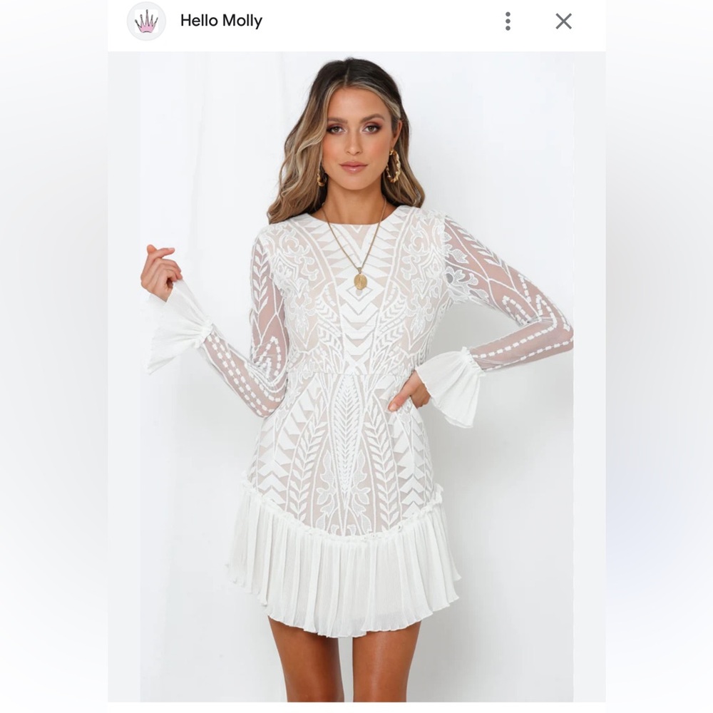 Long sleeve white lace dress